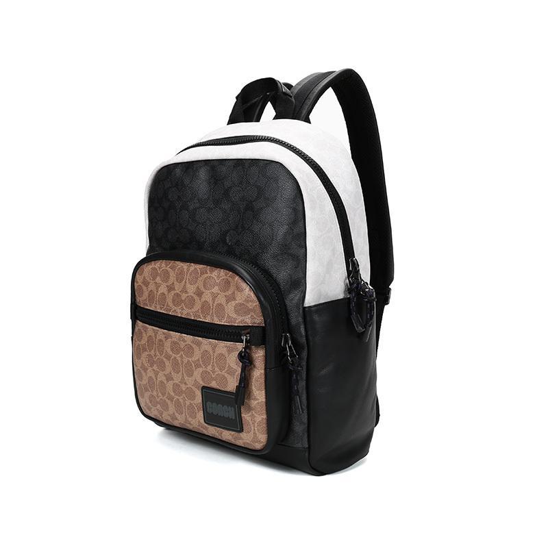 coach蔻驰男士专柜款涂层帆布皮革织物双肩包炭灰色多色经典标志4899