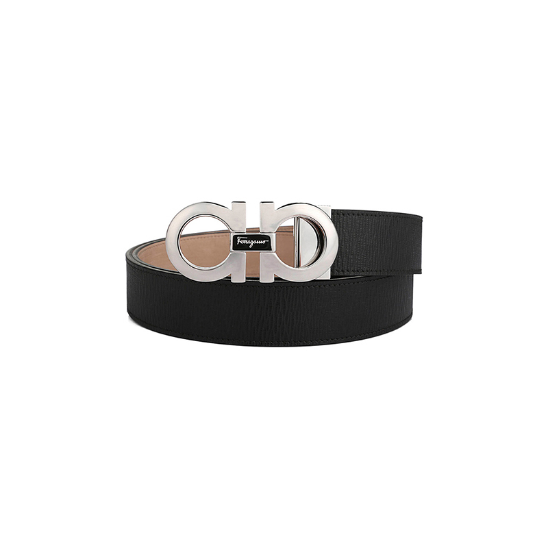 Ferragamo 菲拉格慕男士 牛皮金属板扣腰带箱包配件黑色105 CM 675544 0630498
