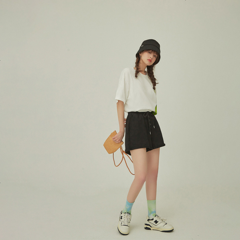 OtherMix高腰运动短裤2021年夏季新款韩版排扣系带薄款休闲裤子女