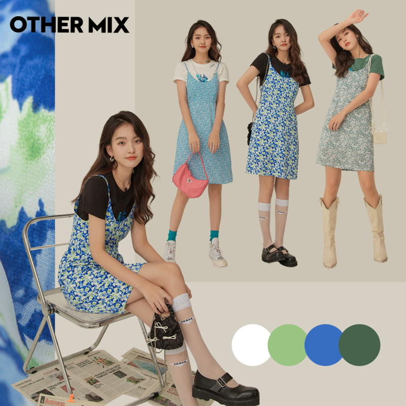 OtherMix碎花吊带连衣裙女2021年夏季新款时尚高腰设计感小众裙子