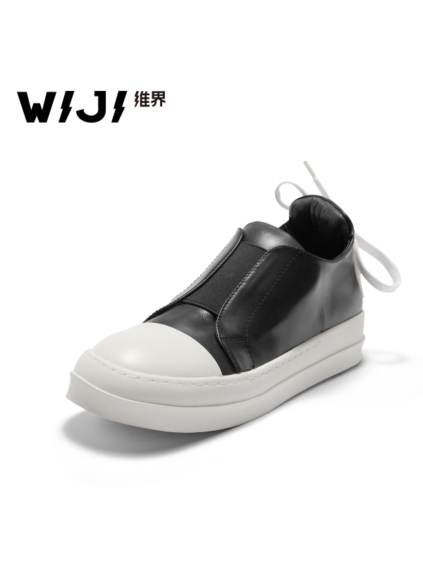 WIJI板鞋秋季韩版新款厚底真皮时尚女鞋户外百搭个性休闲乐福鞋潮