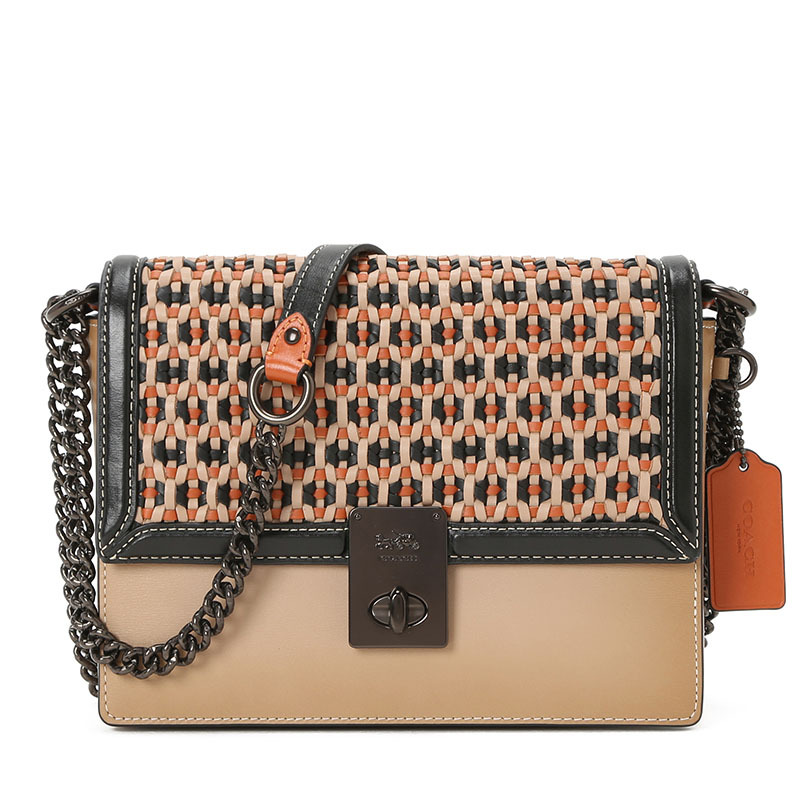 预售蔻驰coachhutton包口盖包椭圆扣光面皮金扣612女士单肩斜挎包