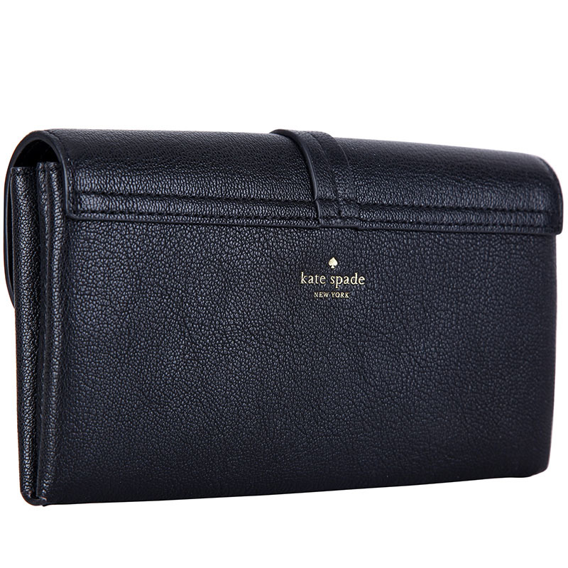 凯特·丝蓓 Kate Spade 奢侈品 女士黑色皮质长款钱包钱夹 WLRU3081 001