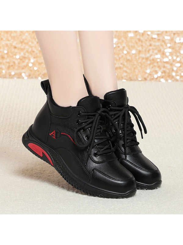 跨境冬季加绒运动鞋女舒适软底跑步鞋平底休闲鞋平跟防滑中年皮鞋