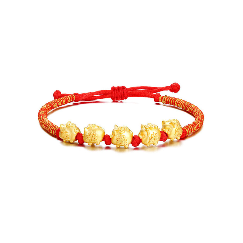 zhao liang兆亮珠宝黄金猪手链女足金999小金猪本命年五福猪红绳生肖