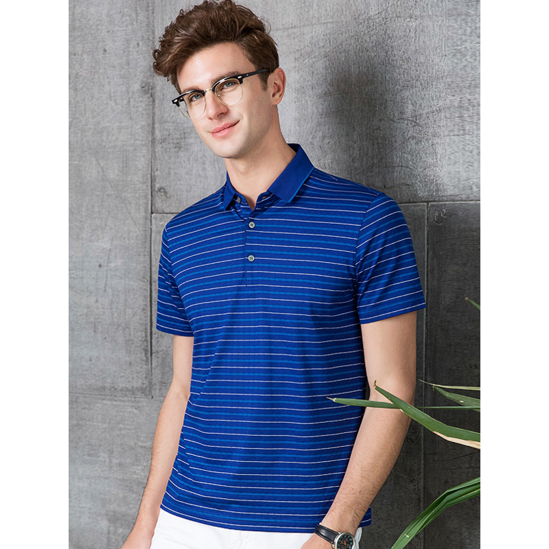 雅鹿男士含桑蚕丝短袖t恤2019夏季新款男中青年翻领男装polo衫半袖t桖