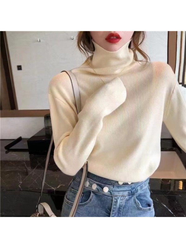 秋装新款女克莱因蓝堆堆领针织衫打底衫高领毛衣紧身修身内搭上衣