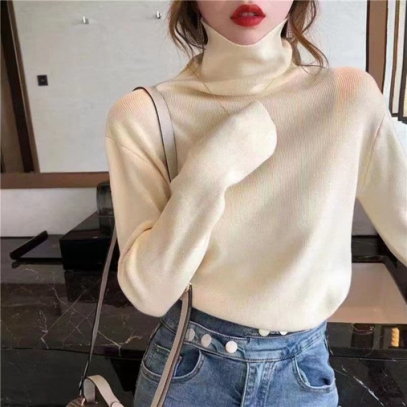 秋装新款女克莱因蓝堆堆领针织衫打底衫高领毛衣紧身修身内搭上衣图片