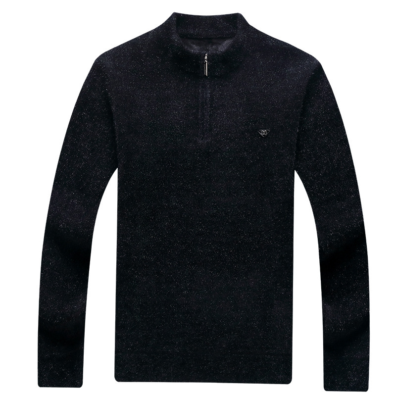 秋冬季雪尼尔男装毛衣拉链长袖一体绒加厚保暖打底针织衫