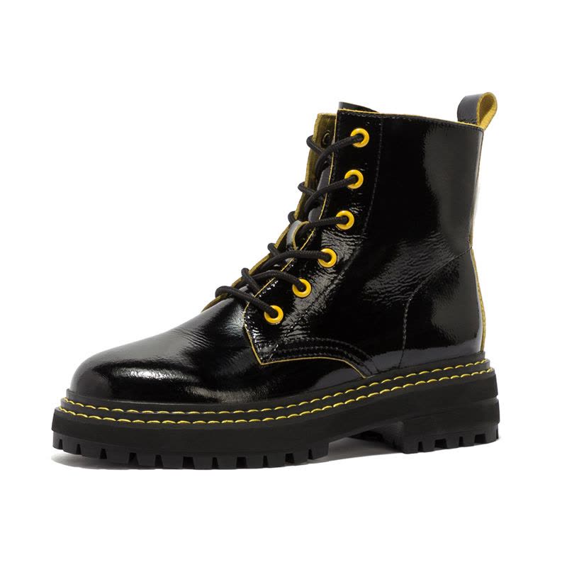 St&Sat/星期六冬新款前系带马丁靴潮街头漆皮短靴女SS03116021图片