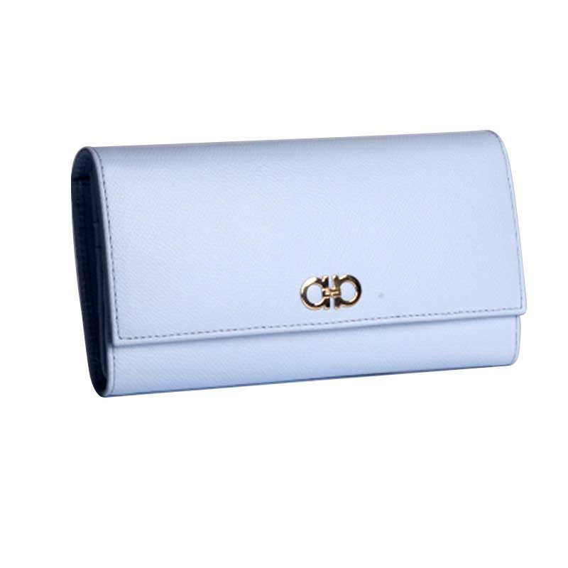 Ferragamo 菲拉格慕钱包 女浅蓝色牛皮压纹长款休闲手拿包22C881 0683193