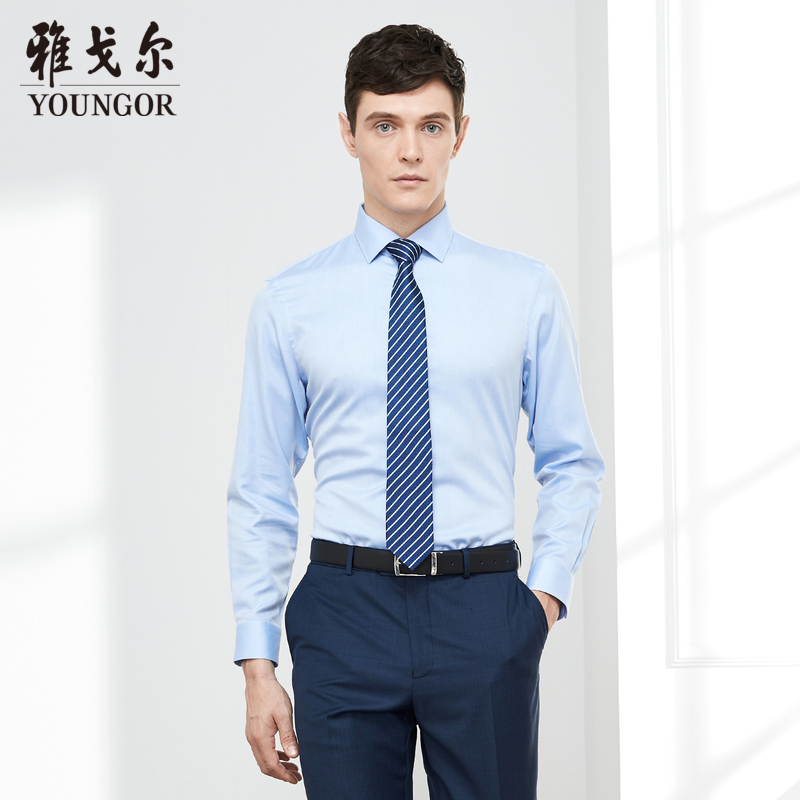 Youngor/雅戈尔2019春新品男士商务休闲浅蓝长袖衬衫028IBY 41件