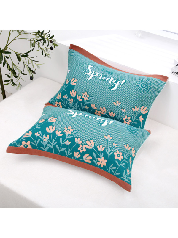 Ceba纯棉纱布枕巾五层成人枕头巾红色结婚用厂家不毛不色