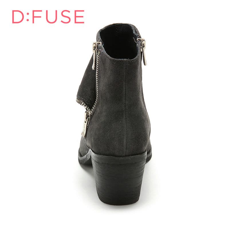 D：Fuse/迪芙斯短靴秋冬绒面牛皮圆头粗跟女鞋DF54115031图片