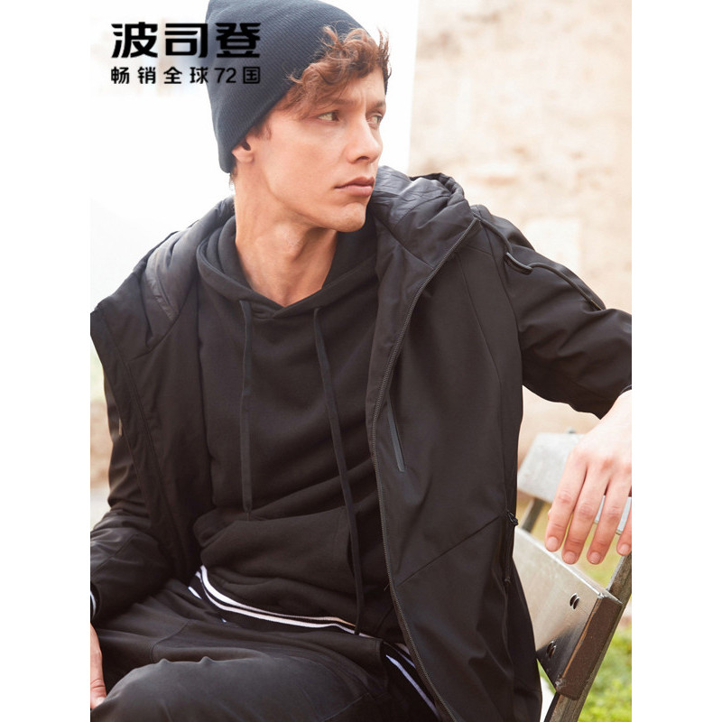 波司登BOSIDENG羽绒服中长款男士商务秋季保暖风衣轻薄修身连帽上衣B80131019