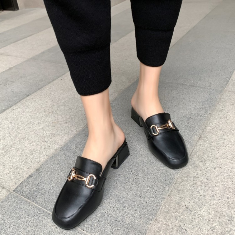 Tiauny 包头拖鞋女2020新款粗跟穆勒鞋中跟半拖女鞋外穿时尚百搭网红凉拖20-161