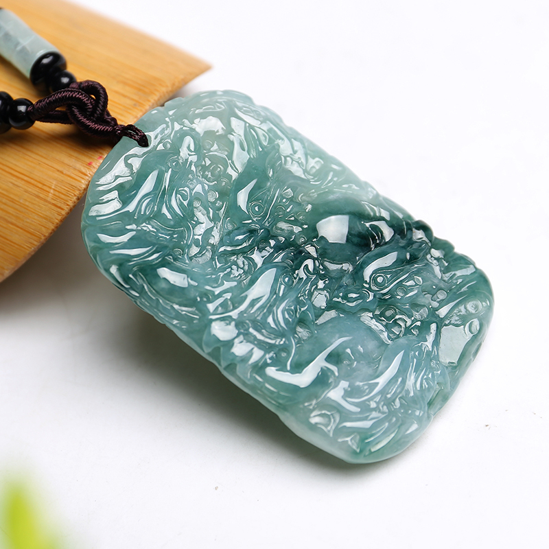 印象眸翡翠龙牌玉吊坠飘花九龙护主玉石坠子一物一拍多款可选附送证书