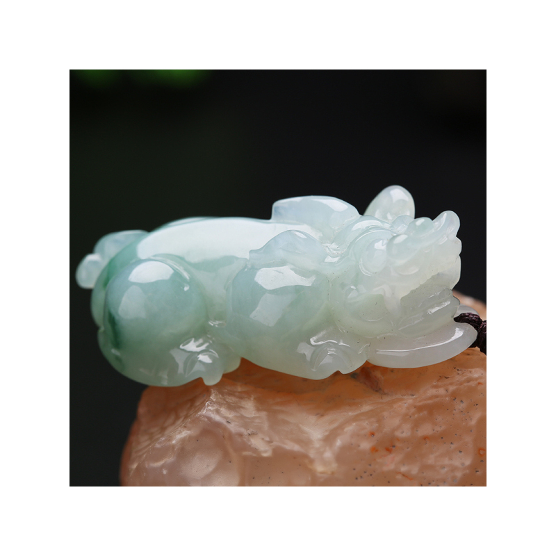 印象眸a货翡翠貔貅吊坠飘绿玉石坠子男女款玉器配饰附证书