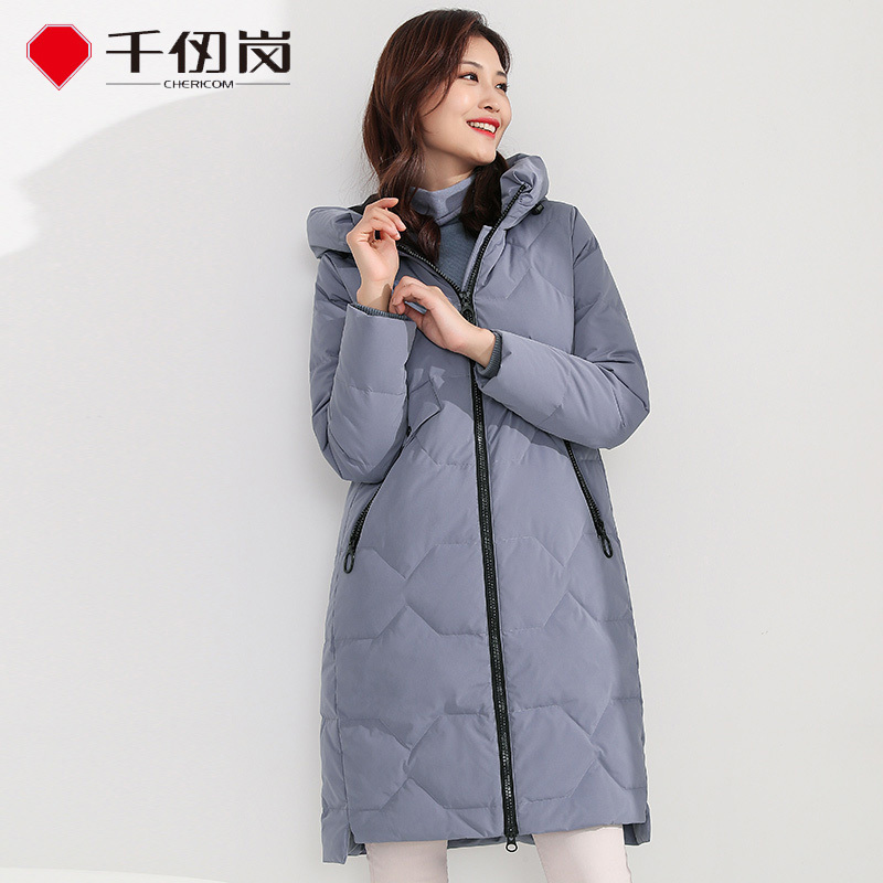 千仞岗新款羽绒服女修身中长款连帽休闲韩版直筒冬外套
