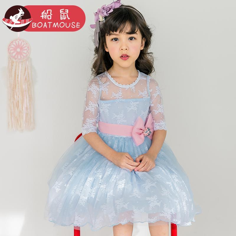 boatmouse船鼠儿童洋气裙子蝴蝶结纱裙春夏装 公主裙女童蕾丝连衣裙