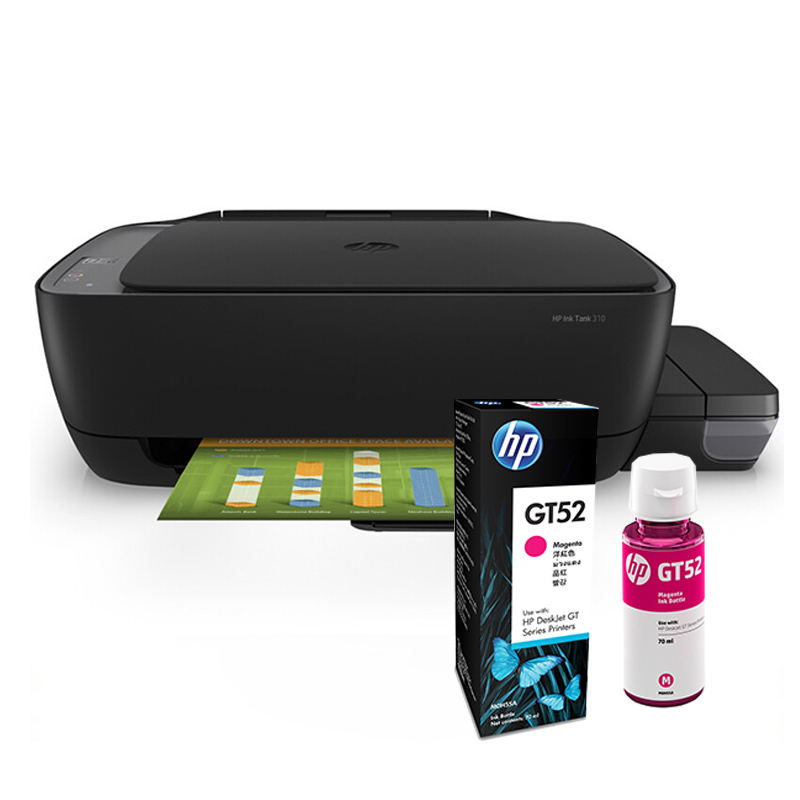 [套餐]惠普hp ink tank 310惠普连供无线打印一体机 gt52品红色原装