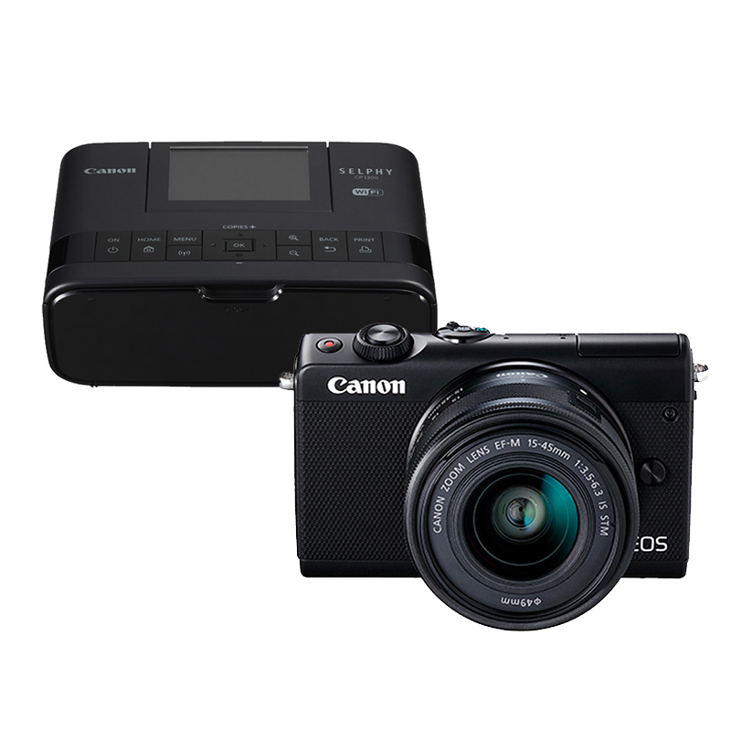 EOSM100微单套机(15-45mm黑)+CP1300 打印机黑