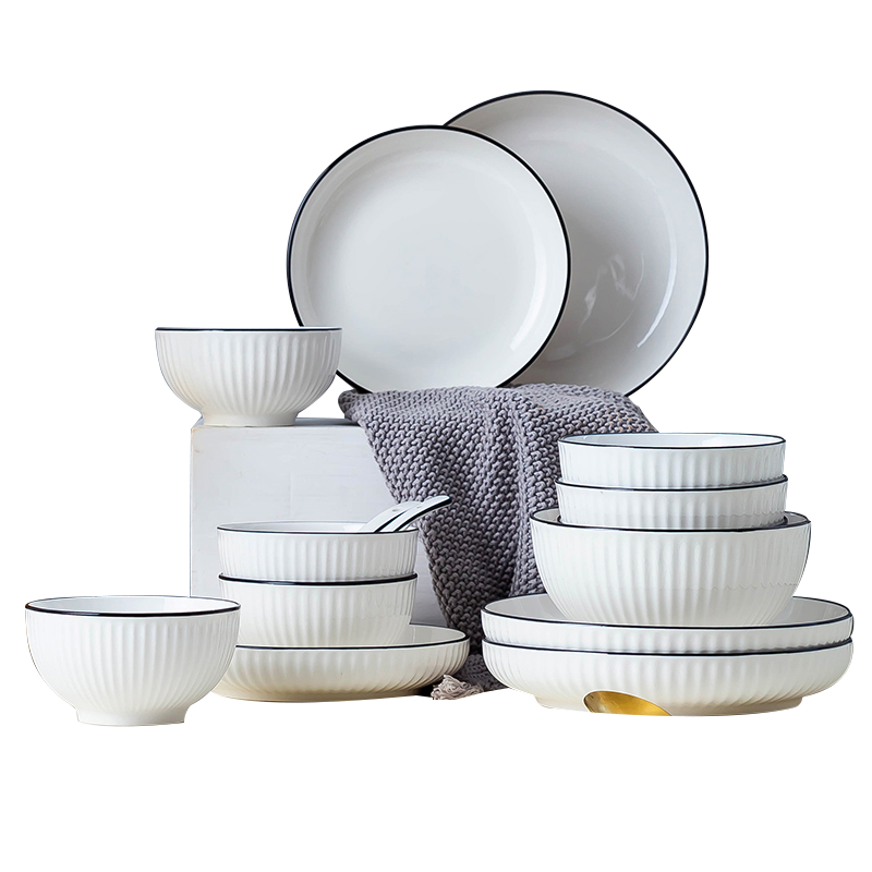 麦可可日式简约山田碗碟套装39头豪华家用北欧碗盘碗筷陶瓷饭碗餐具套装