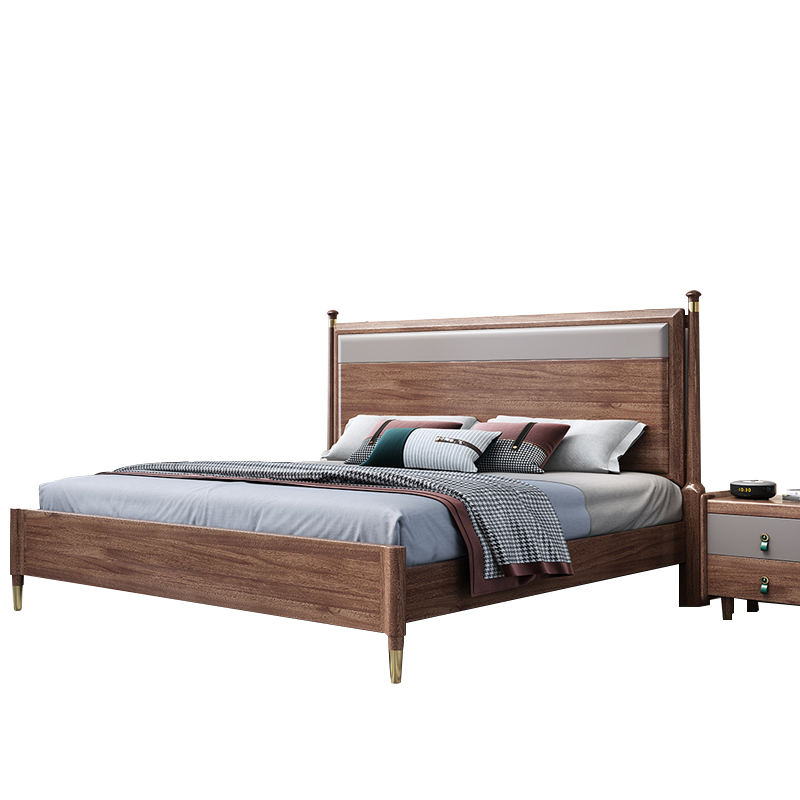 凡阔金丝檀木W8606#1.8m实木床环保木蜡油轻奢双人床主卧胡桃木1.5米大床现代简约