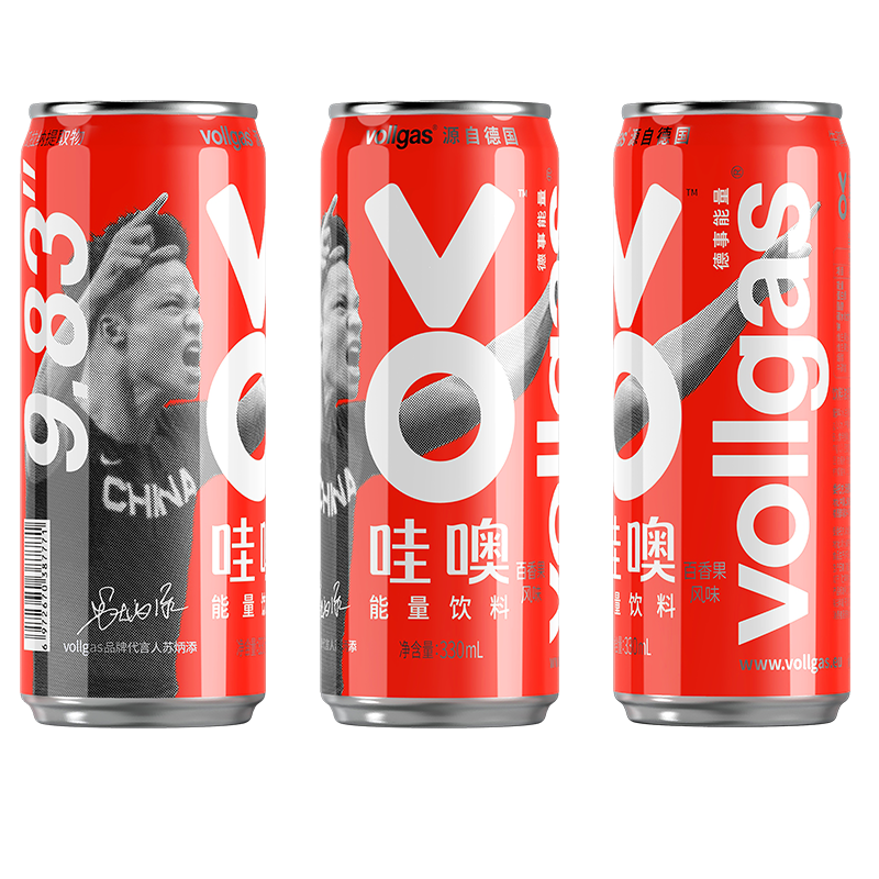 [苏炳添定制]vollgas哇噢 能量饮料 含牛磺酸气泡水 百香果风味 330ml*6罐装