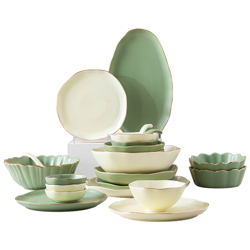 麦可可 北欧金边轻奢碗碟套装家用二人食网红高颜值陶瓷餐具碗盘筷组合