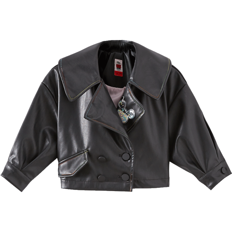 [1件3折价:130.5]米喜迪mecity童装秋新款女童米奇PU皮机车夹克外套