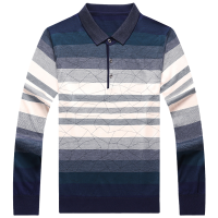 满速爸爸装条纹上衣中年男士春秋季长袖t恤中老年新款男装polo衫