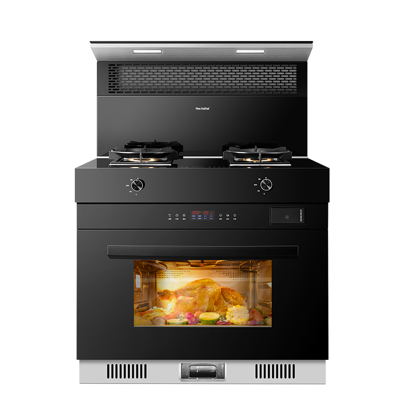 Haotaitai用心爱好太太集成灶蒸烤箱一体家用消毒柜蒸箱H812大吸力油烟机燃气灶套餐自动清洗式烟灶套装-天然气
