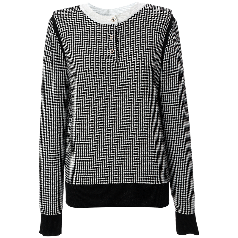 OUNIXUE欧昵雪 | [绵羊毛混纺毛衣]春季复古圆领直筒撞色套头修身针织衫女