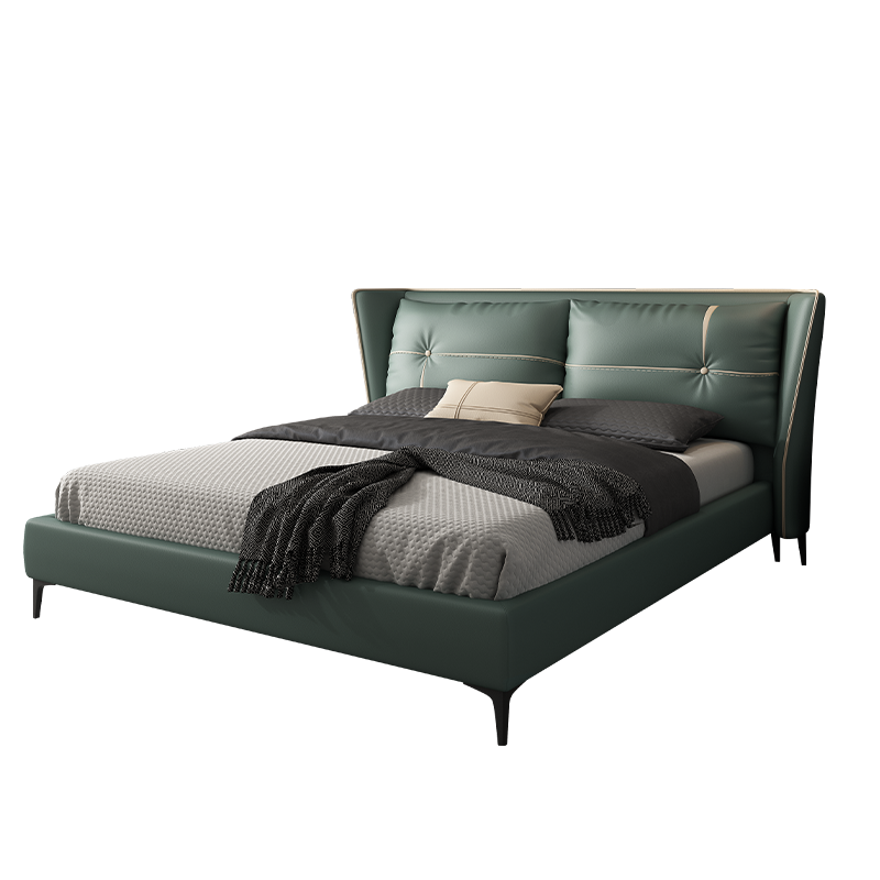 都市名门 现代简约北欧榻榻米1.5米真皮床双人床单人床皮床港式轻奢ins网红实木床1.8米主卧床婚床大床金属脚储物高箱