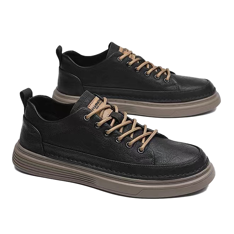 环球新男鞋男士黑色百搭板鞋2022新款春夏软皮软底休闲鞋英伦皮鞋