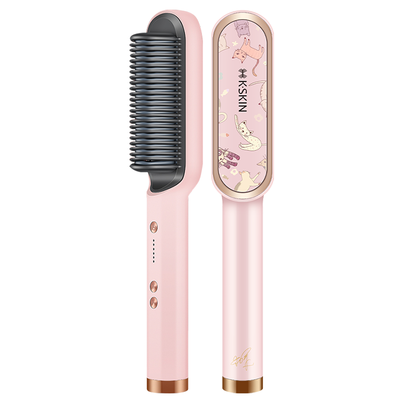 苏宁宜品X金稻直板夹拉发家用直发梳卷发棒两用不伤发负离子夹板电梳子KD380猫咪