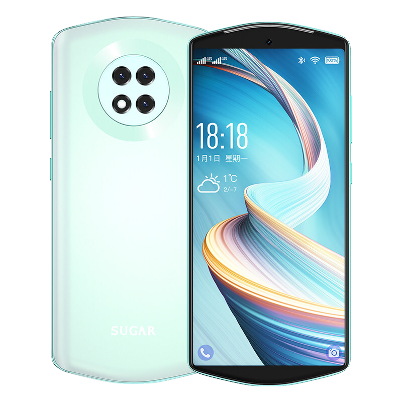 SUGAR糖果K40pro超薄女性游戏小屏学生价智能手机千百元备用老人老年全面曲面屏牛油果绿6+128GB