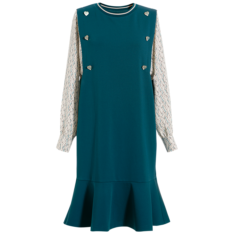 OUNIXUE欧昵雪 | [假两件拼接卫衣鱼尾裙]春季气质减龄罗纹圆领宽松连衣裙女