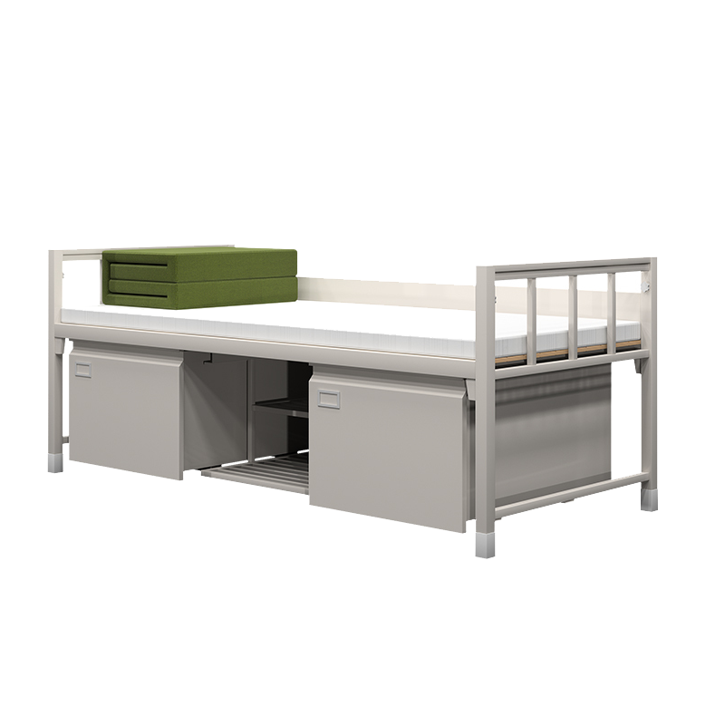 创世人 标准款金属床铁架床宿舍单人床钢制单层床带储物柜 2000*900*810mm