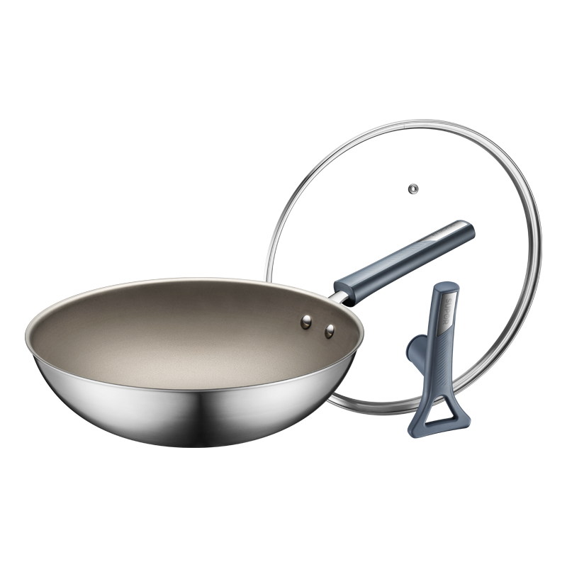 苏泊尔(SUPOR)家用无涂层不粘有钛炒锅磁炉通用锅具炒菜锅不锈钢 EC32JGC01 32cm 送奶锅、304铲、蒸格