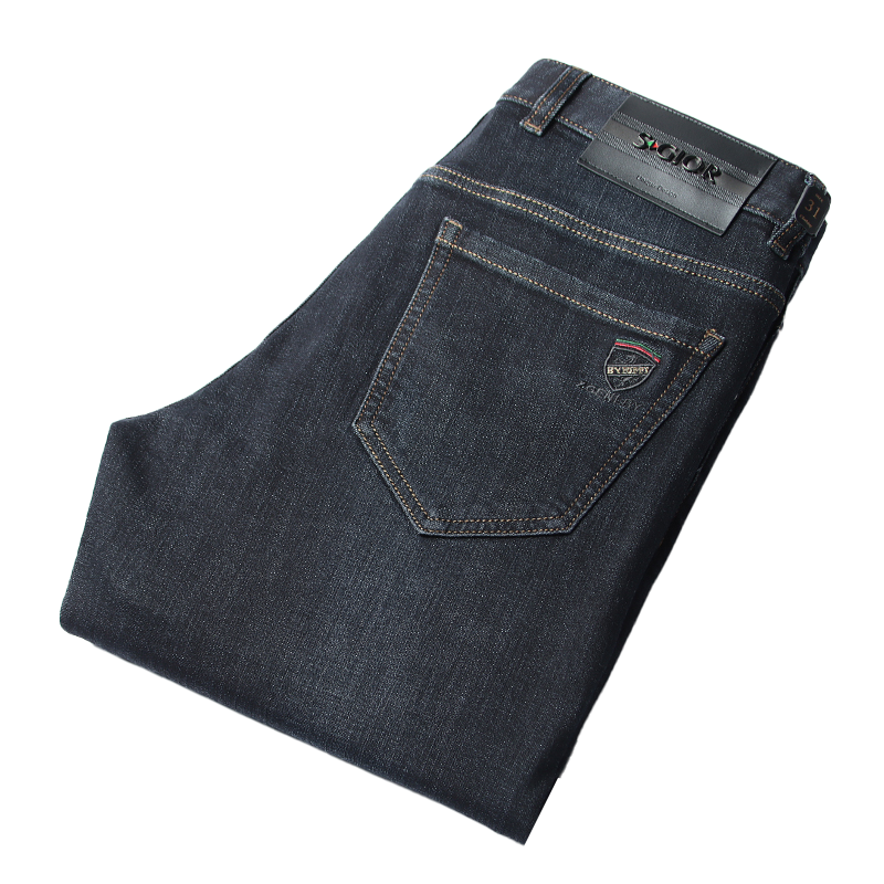 圣吉奥男装牛仔裤男商务休闲中高腰裤子男冬季加绒磨毛男士长裤子