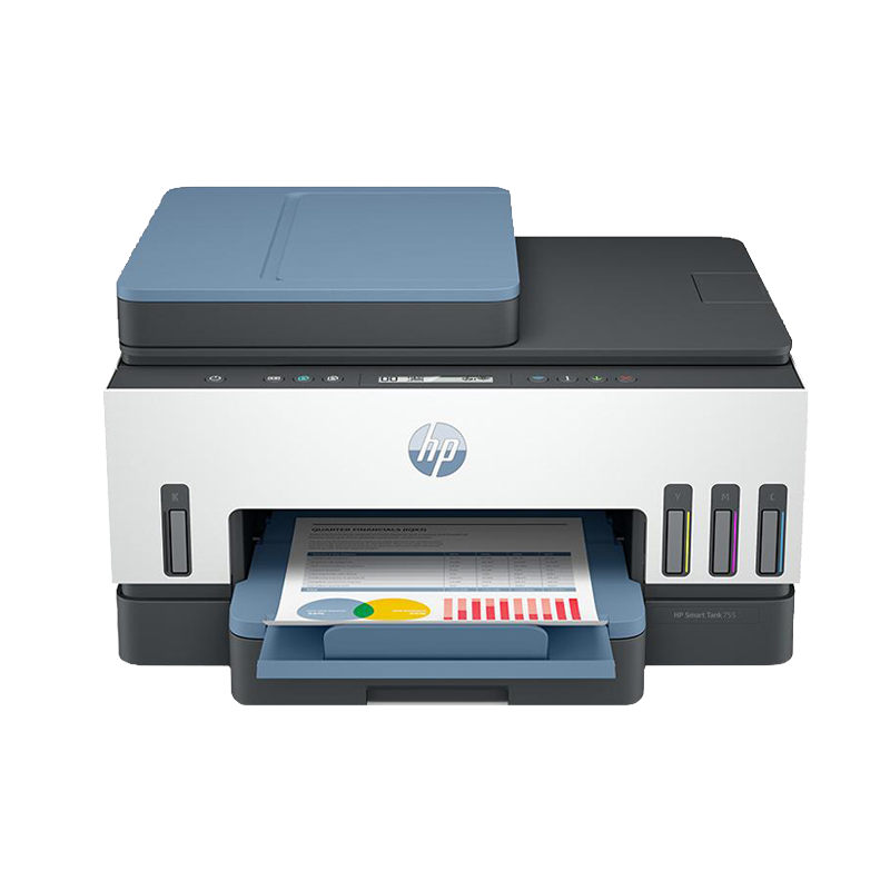 惠普(hp)Tank755彩色喷墨连供无线打印一体机三合一彩色微信打印复印扫描家庭打印商用办公内置墨仓易加墨照片文档试卷打印机带输稿器替代5810 5820 套餐五