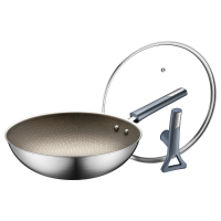 苏泊尔(SUPOR)家用无涂层蜂窝不粘有钛炒锅磁炉通用锅具炒菜锅不锈钢EC32JGC02 32cm送奶锅、304铲、蒸格