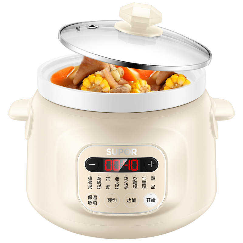 苏泊尔(SUPOR)电炖锅 电炖盅 煲汤锅炖汤锅 煮粥锅 陶瓷燕窝炖锅 全自动智能煮粥锅 3L容量 DG30YC826