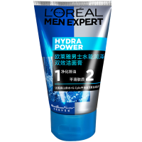 欧莱雅(LOREAL)男士水能润泽双效洁面膏100ml(深层清洁 保湿补水 各种肤质 ).