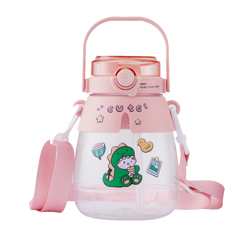 苏宁宜品网红大肚杯高颜值可爱大容量水杯耐热男女学生便携塑料吸管杯便携水壶
