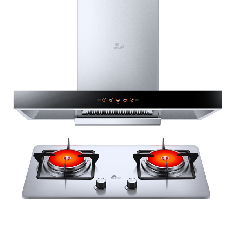 红日(RedSun)烟灶套装欧式油烟机红外线燃气灶组合厨电套装体感操控不锈钢易洁面板TSEU05+EM208G天然气