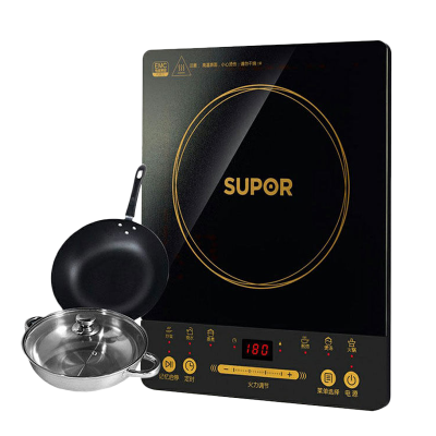 苏泊尔(SUPOR)电磁炉套装 记忆启停 纤薄机身 2100大火力 匀热爆炒家用多功能配汤锅+炒锅C21-IH50E