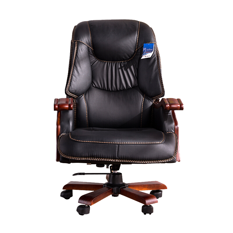 绵冠MIANGUAN牛皮老板椅书房电脑椅办公椅可躺总裁椅-黑色
